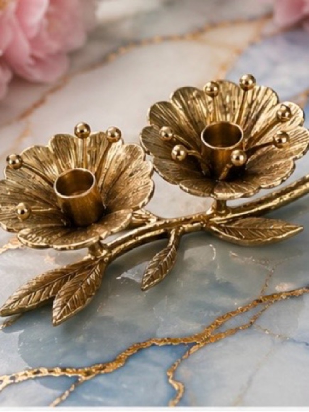 Gold Flower Double Tea Light Holder - Elegant Home Accent